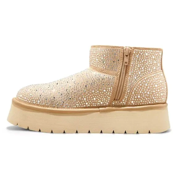 Women's Beige Bling Missy Platform Booties with Memory Foam Insole, Size 8 - Picture 4 of 4
